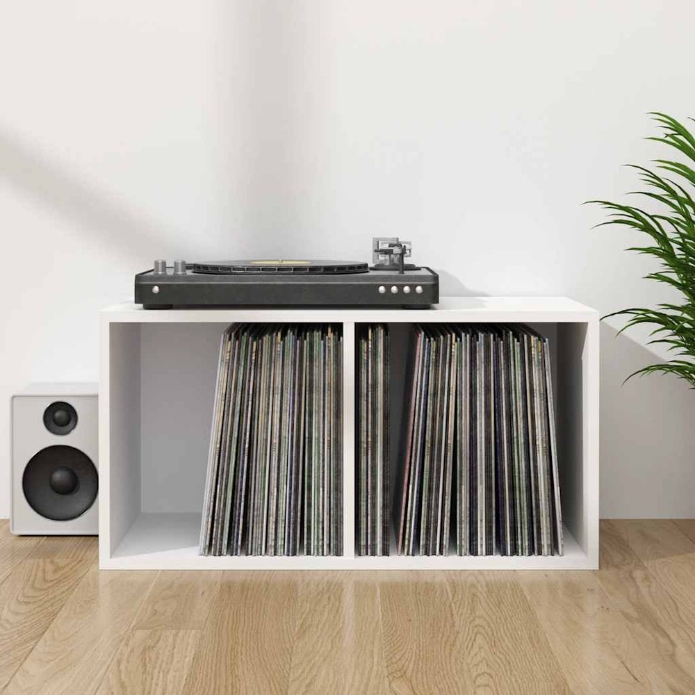 Vinylhylle 71×34×36 cm / hylle med 2 rom for LP-plater / plateoppbevaring – Hvit