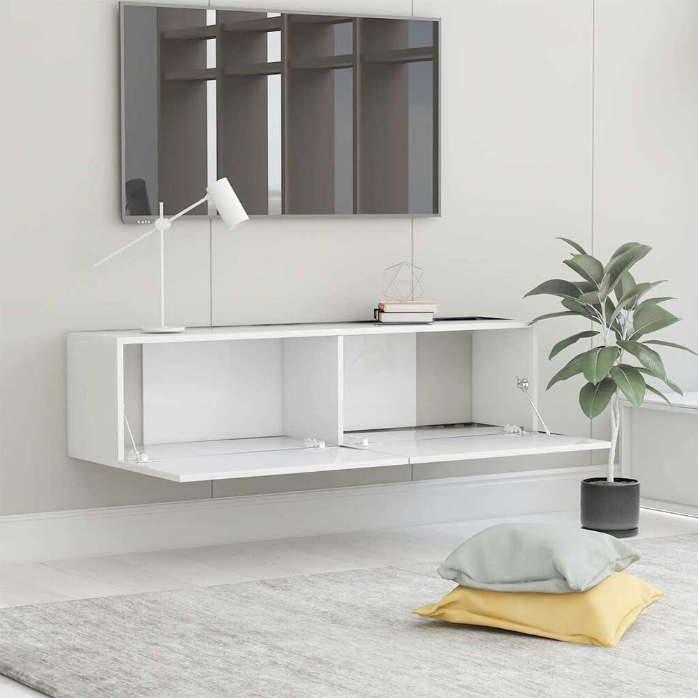 Vegghengt TV-benk 120×30×30 cm / TV-møbel med 2 nedfellbare luker / mediebenk – Hvit