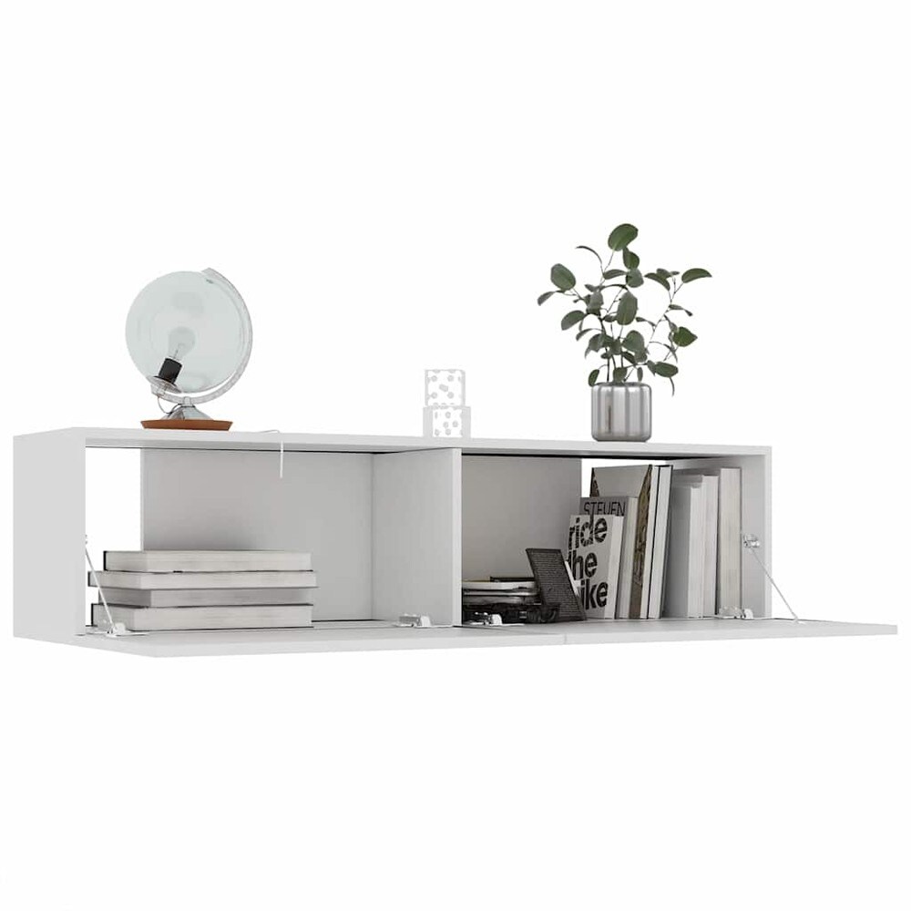 Vegghengt TV-benk 120×30×30 cm / TV-møbel med 2 nedfellbare luker / mediebenk – Hvit