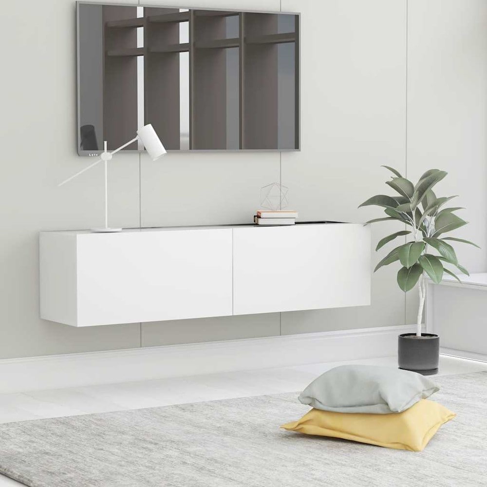Vegghengt TV-benk 120×30×30 cm / TV-møbel med 2 nedfellbare luker / mediebenk – Hvit