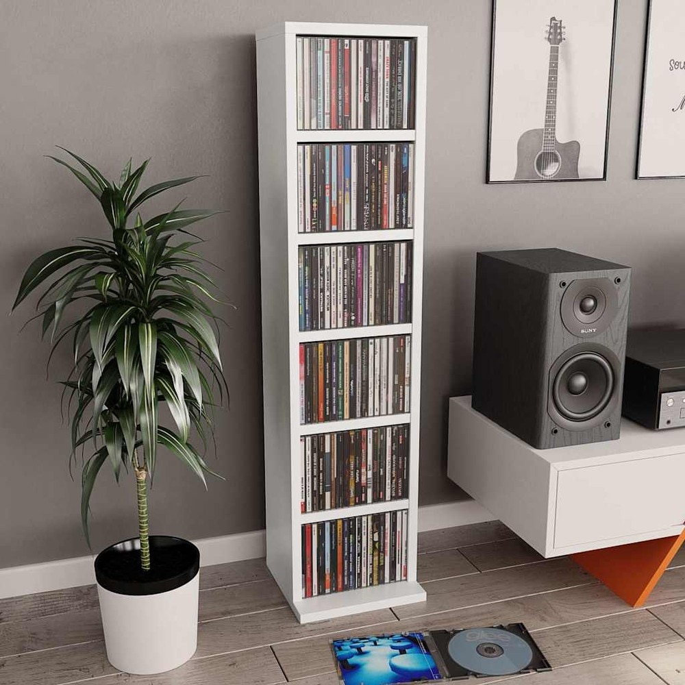 CD-hylle 21×20×88 cm / mediehylle med 6 åpne rom / oppbevaring for CD-plater – Hvit