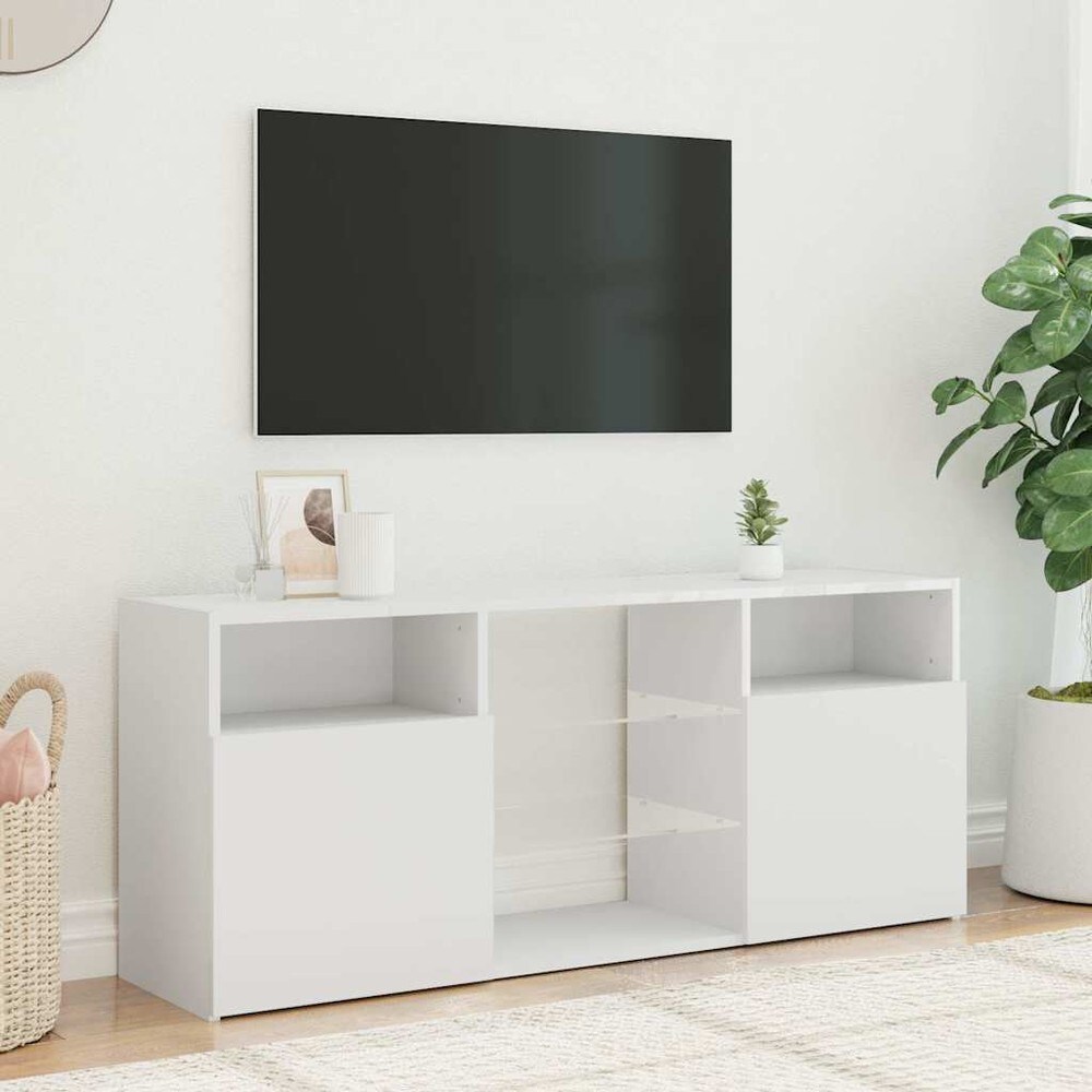 TV-benk 120×30×50 cm / TV-møbel med RGB LED-belysning / mediebenk – Hvit
