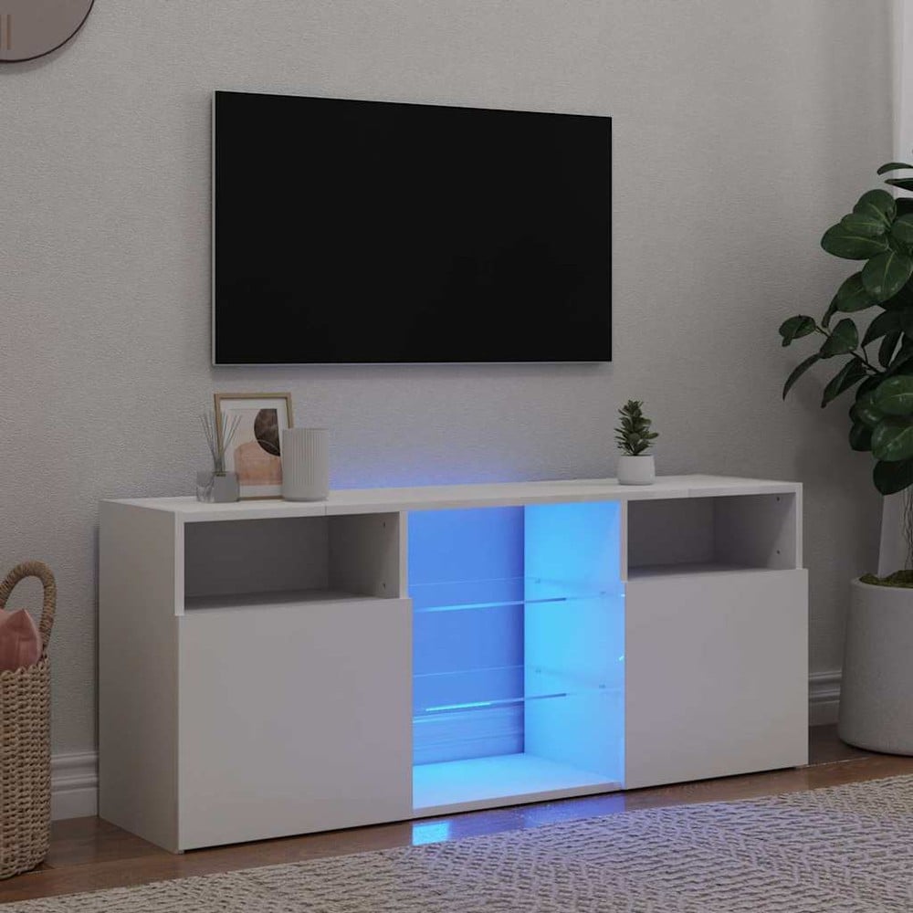 TV-benk 120×30×50 cm / TV-møbel med RGB LED-belysning / mediebenk – Hvit