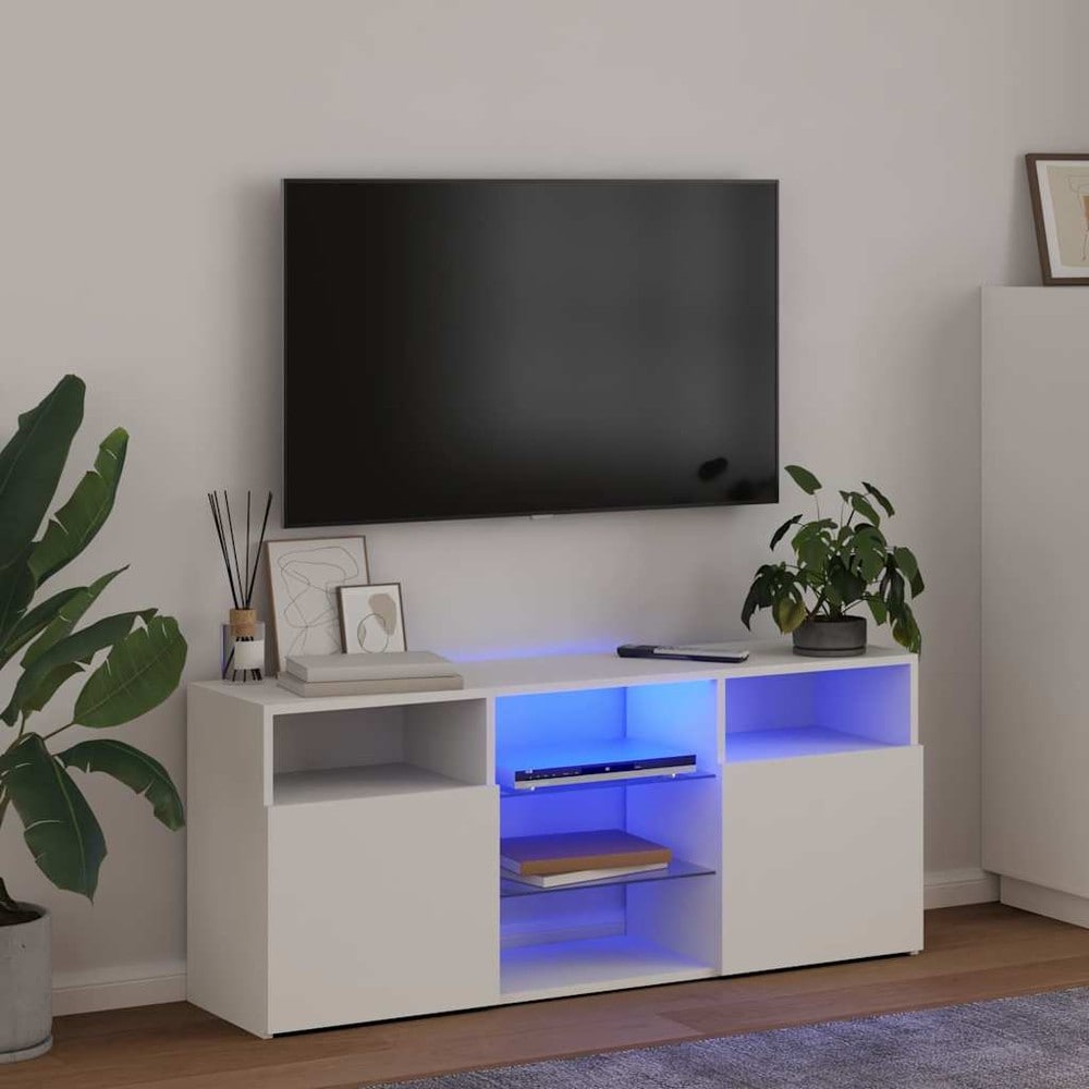 TV-benk 120×30×50 cm / TV-møbel med RGB LED-belysning / mediebenk – Hvit