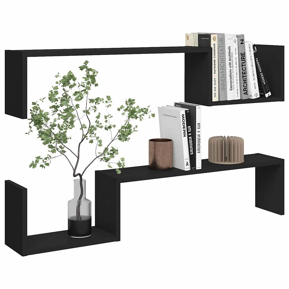 2 stk vegghyller 100×15×20 cm / vegghengte hyller med skjult montering – Svart