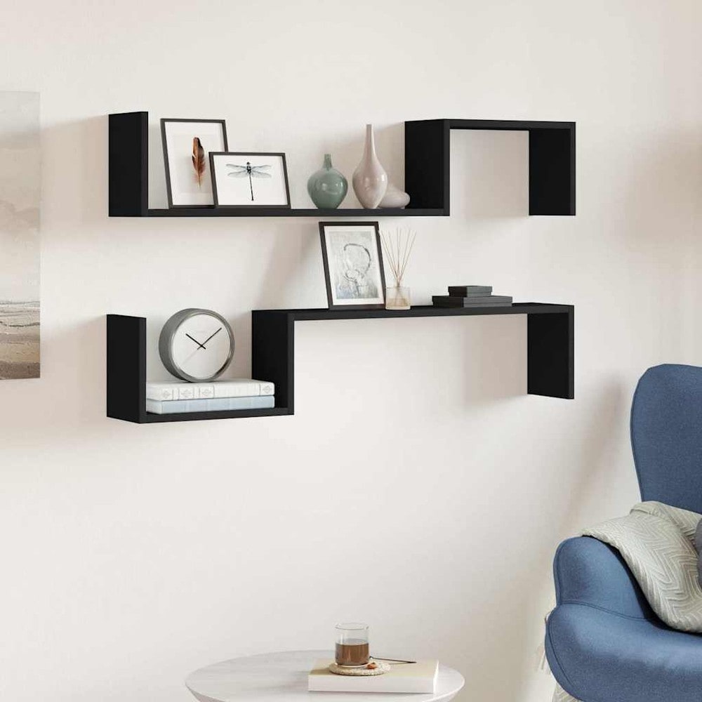 2 stk vegghyller 100×15×20 cm / vegghengte hyller med skjult montering – Svart