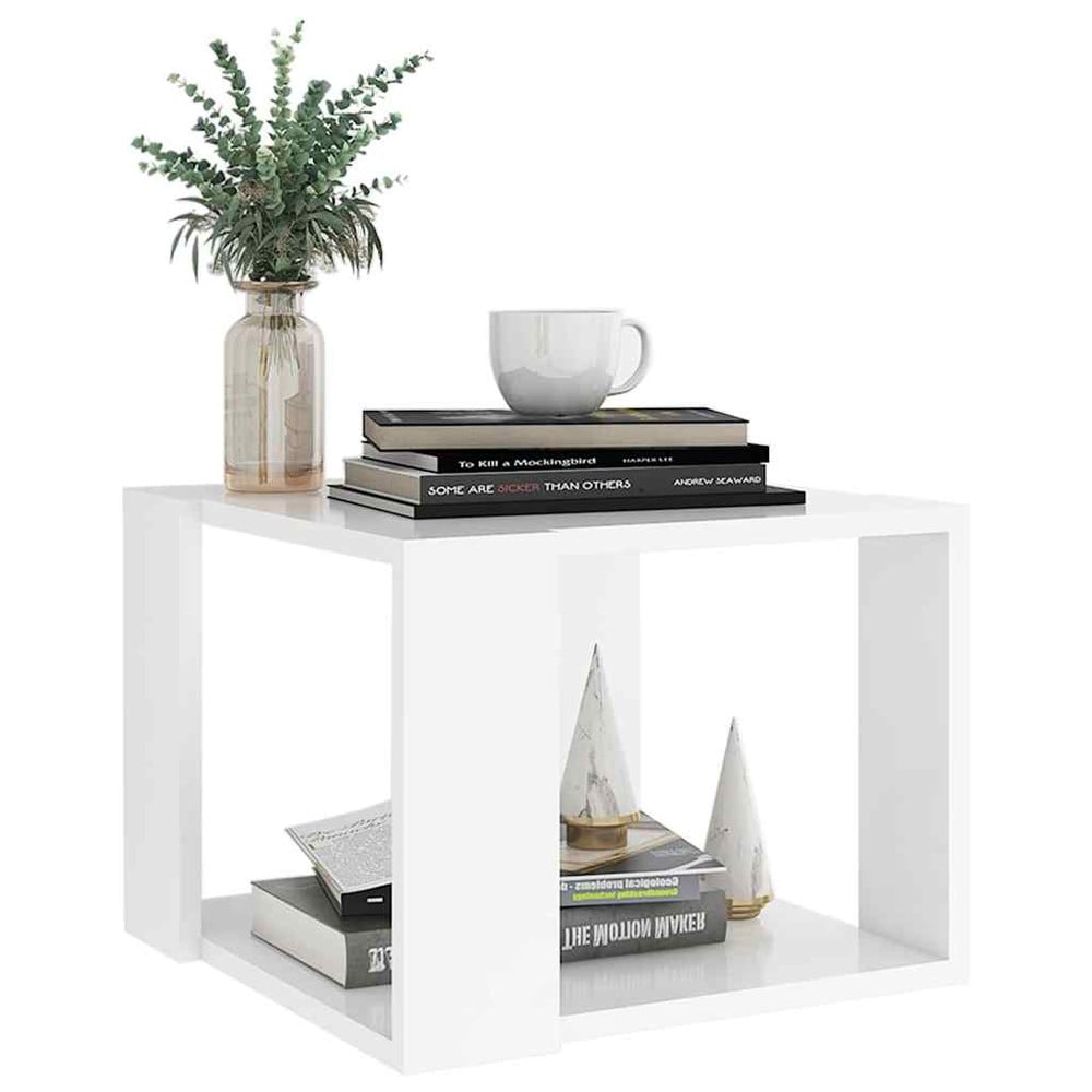 Salongbord 40×40×30 cm / stuebord med åpen oppbevaring / lite sidebord – Hvit