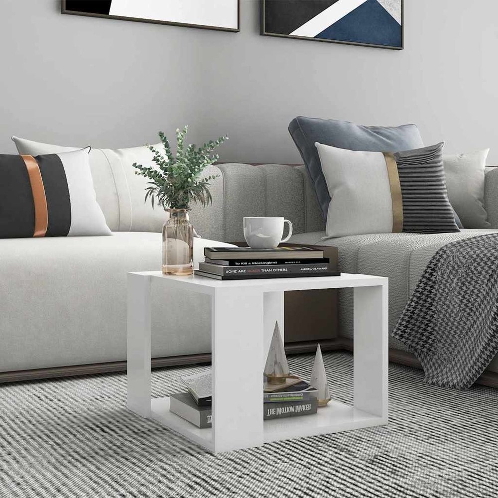 Salongbord 40×40×30 cm / stuebord med åpen oppbevaring / lite sidebord – Hvit