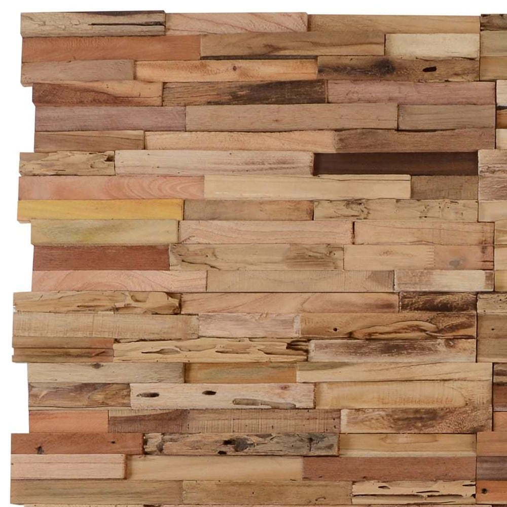 10 stk veggpaneler 1,03 m² / veggbekledning i gjenvunnet teak / dekorpaneler i tre – Natur