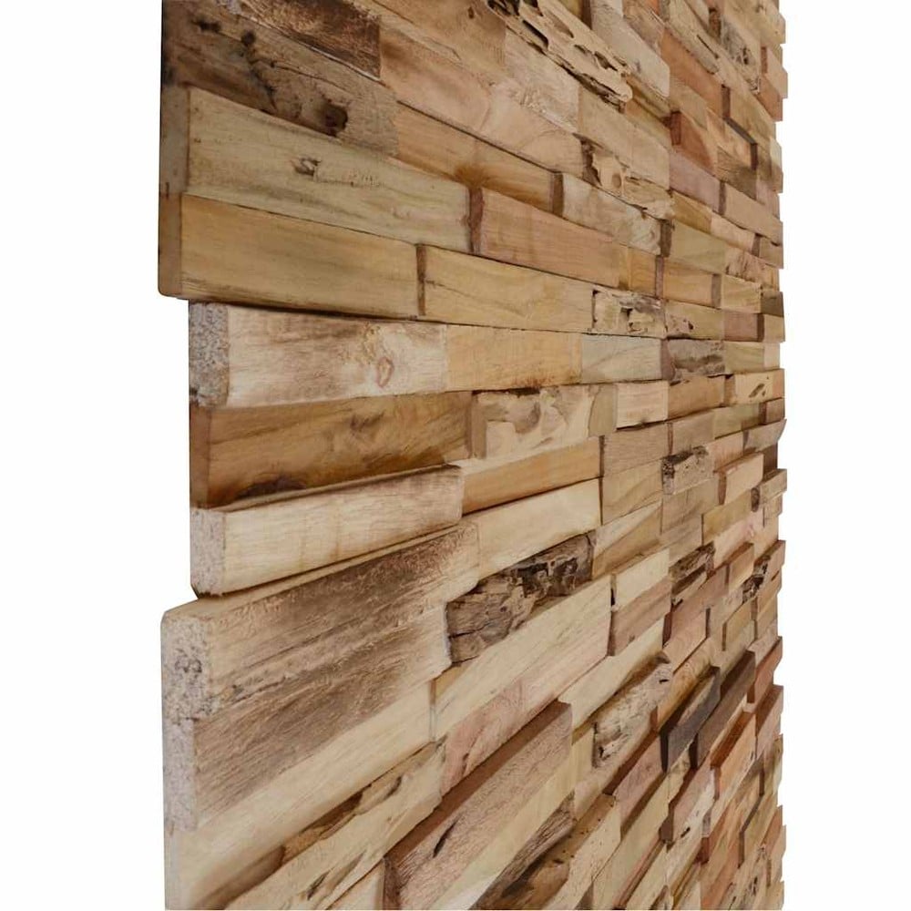 10 stk veggpaneler 1,03 m² / veggbekledning i gjenvunnet teak / dekorpaneler i tre – Natur