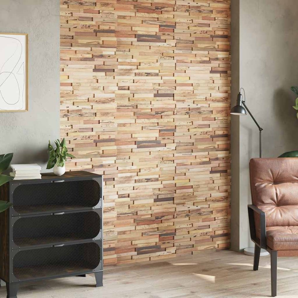 10 stk veggpaneler 1,03 m² / veggbekledning i gjenvunnet teak / dekorpaneler i tre – Natur