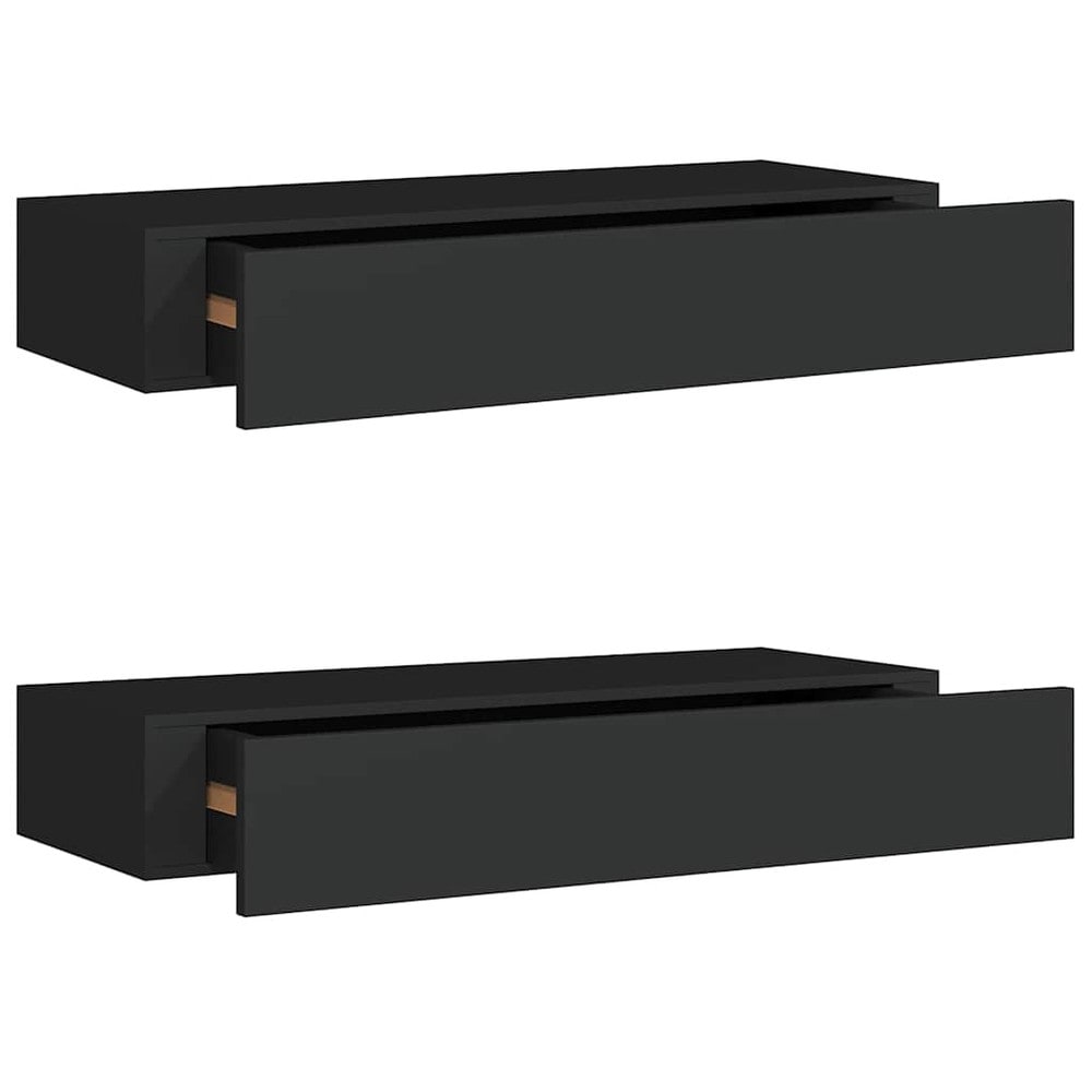2 stk vegghyller med skuff 60×23,5×10 cm / vegghengte skuffer – Svart
