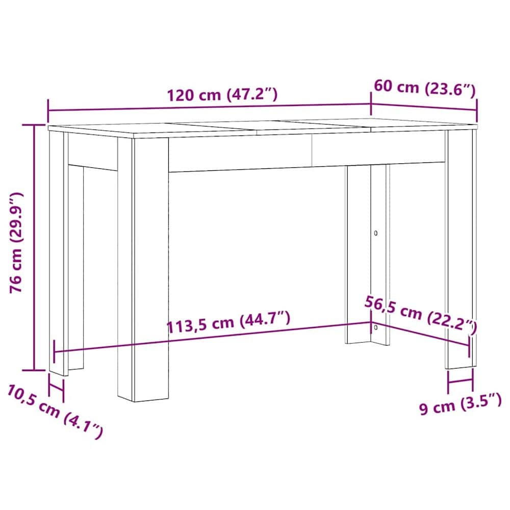 Spisebord 120×60×76 cm / kjøkkenbord / rektangulært spisebord – Hvit