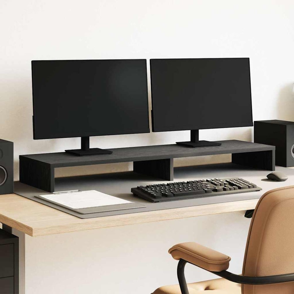 Skjermstativ 100×27×10 cm / monitorstativ for 2 skjermer / skjermhever med oppbevaring – Svart