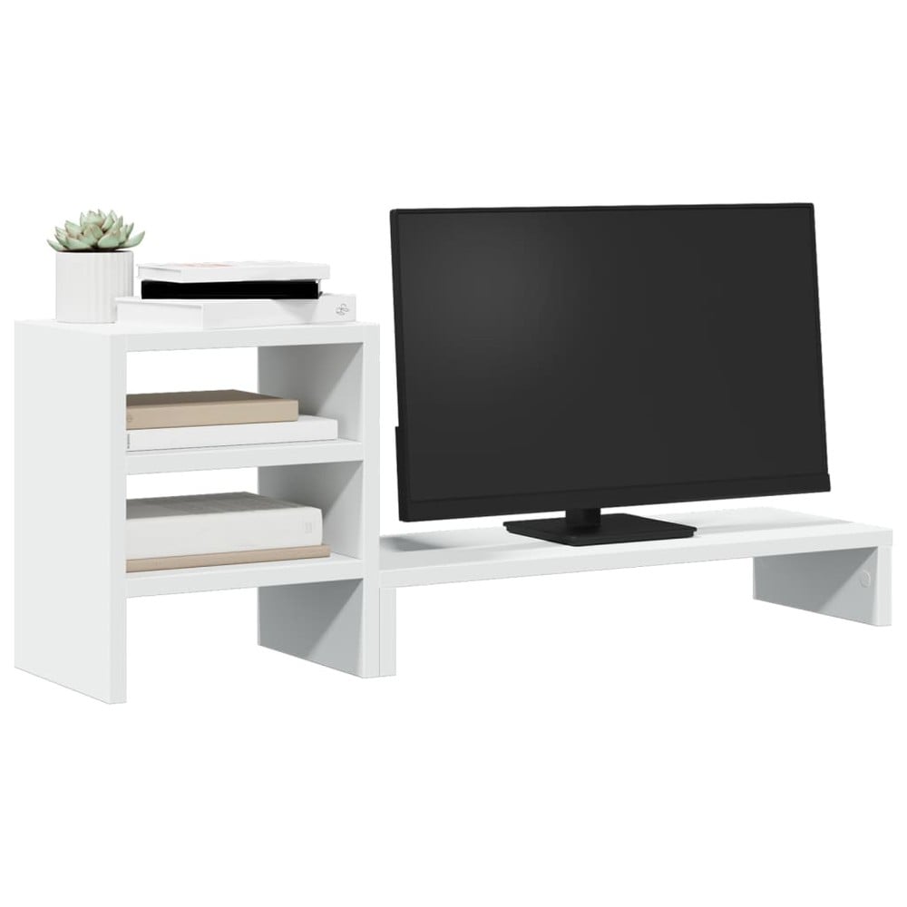 Skjermstativ 80×20×30 cm / monitorstativ med oppbevaring / skjermhever med hylle – Hvit