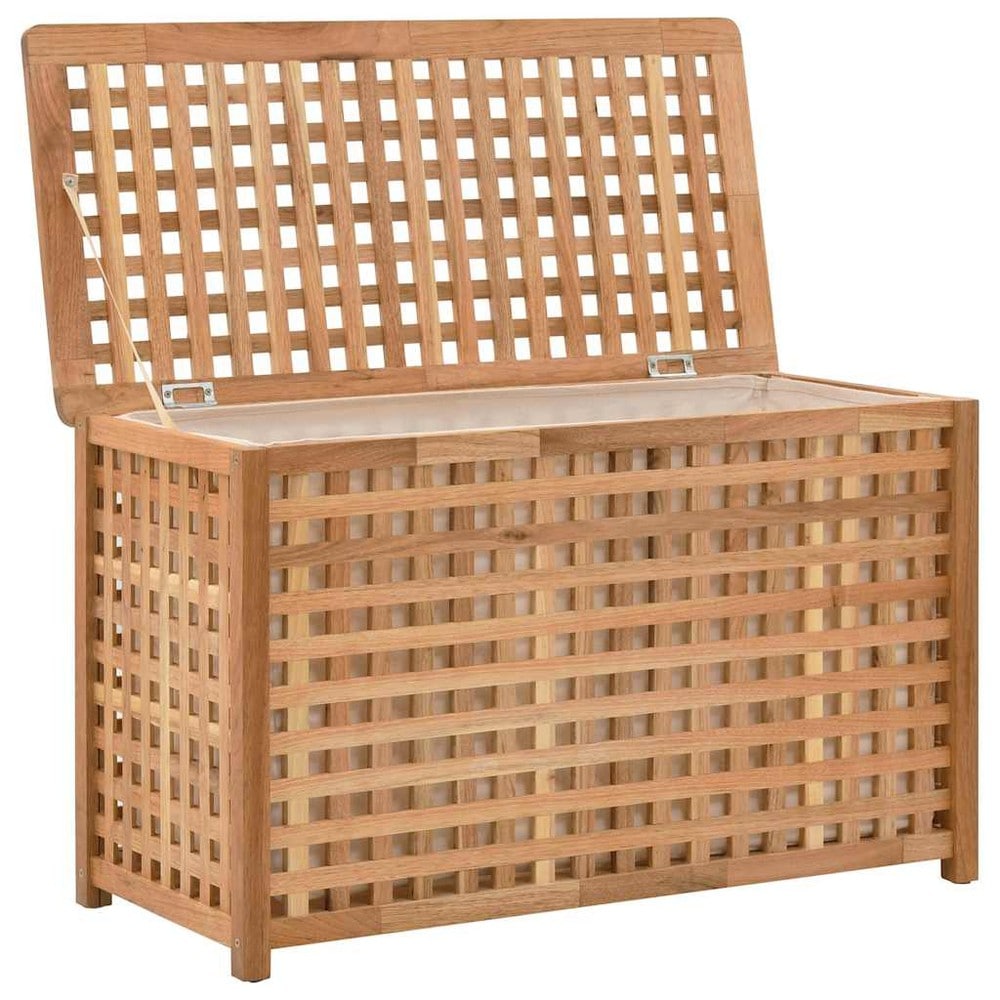 Skittentøyskurv 77,5×37,5×46,5 cm / oppbevaring for skittentøy i valnøtt / kiste med stoffpose – Natur