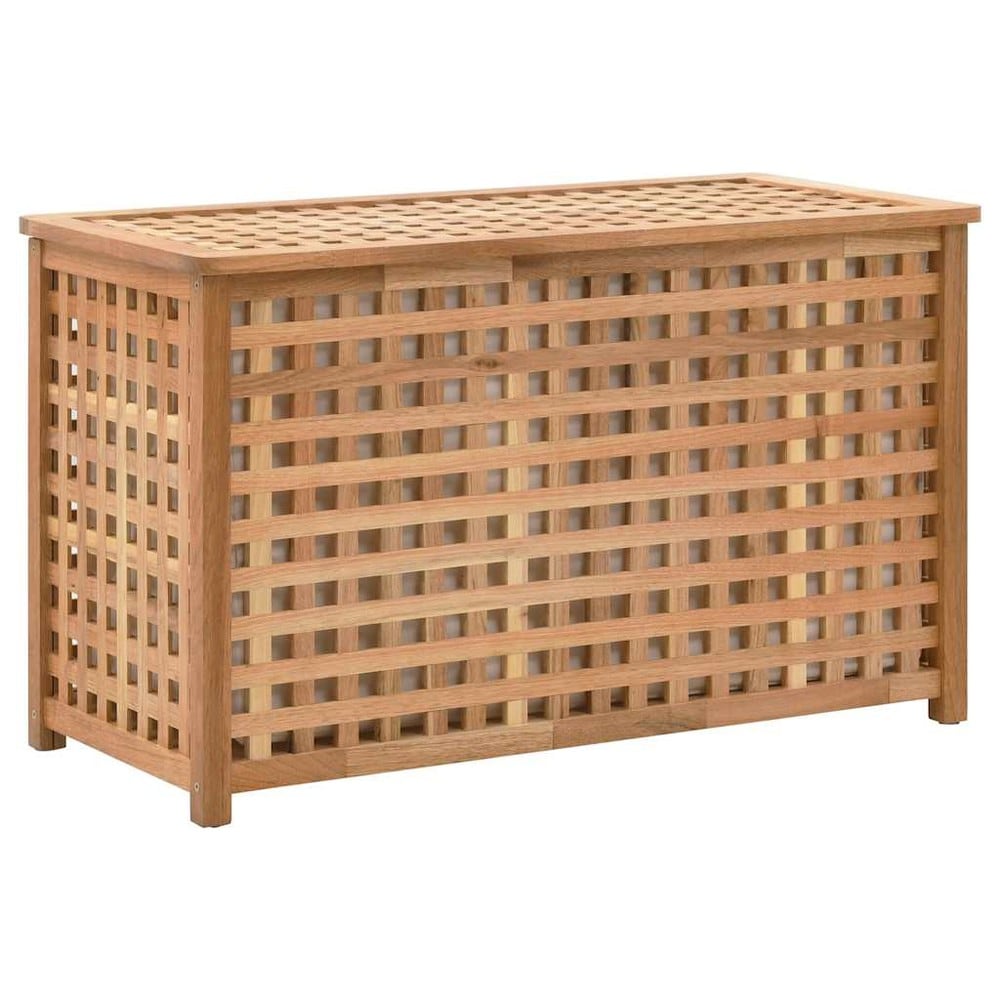 Skittentøyskurv 77,5×37,5×46,5 cm / oppbevaring for skittentøy i valnøtt / kiste med stoffpose – Natur