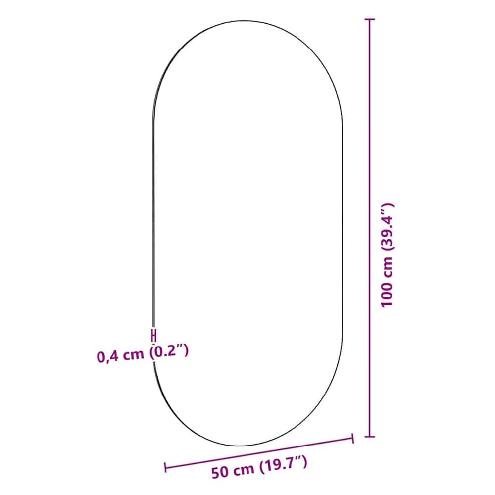 Ovalt speil 100×50 cm / rammeløst veggspeil