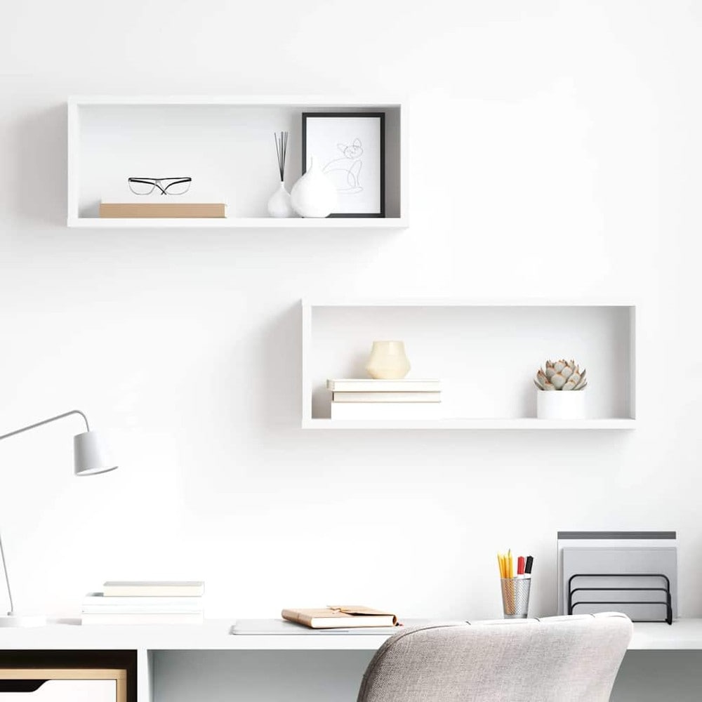 2 stk kubformede vegghyller 60×15×23 cm / vegghengte hyller med skjult montering – Hvit