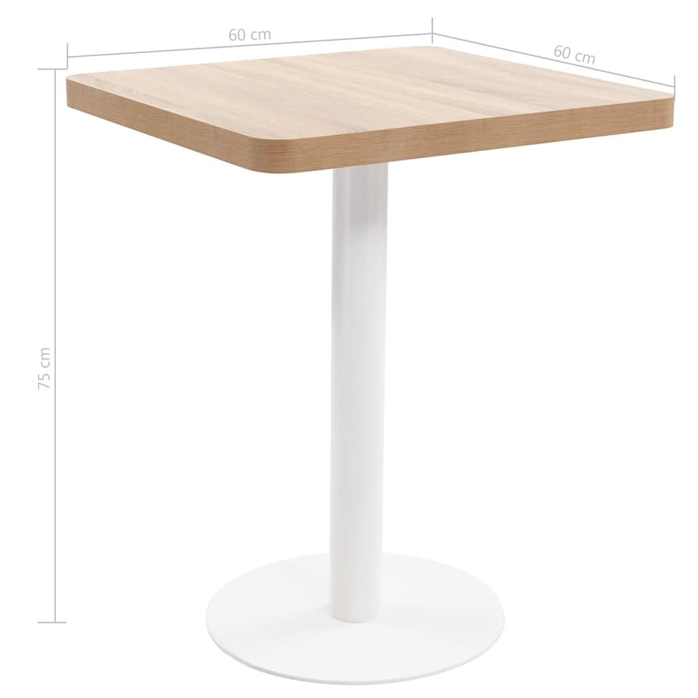 Bistrobord 60×60×75 cm / kafébord for 2 personer / spisebord med stålben – Natur/hvit