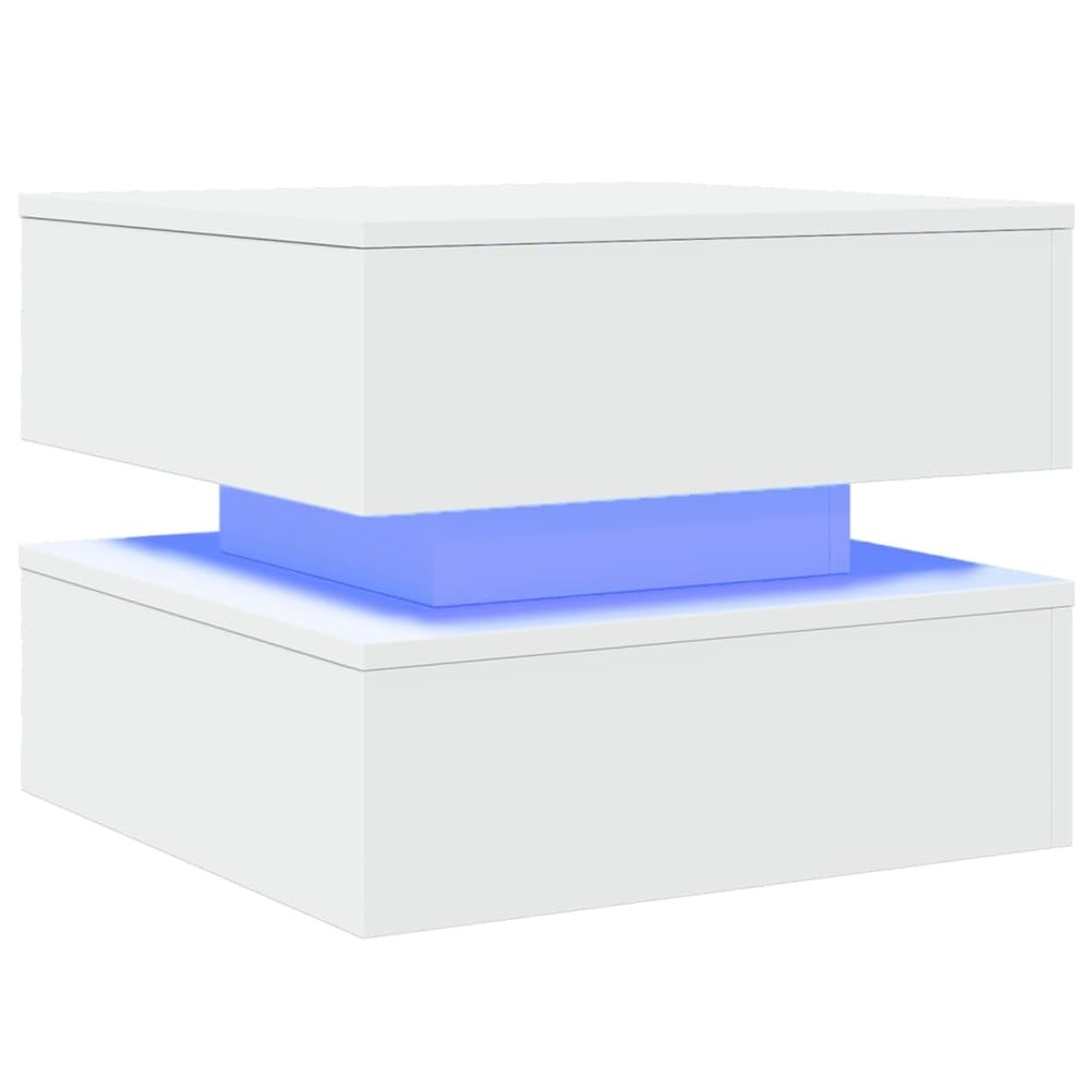 Salongbord 50×50×40 cm / stuebord med RGB-LED-belysning / sidebord – Hvit
