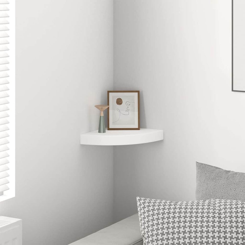 Hjørnehylle 25×25×3,8 cm / svevende vegghylle med skjult montering – Hvit