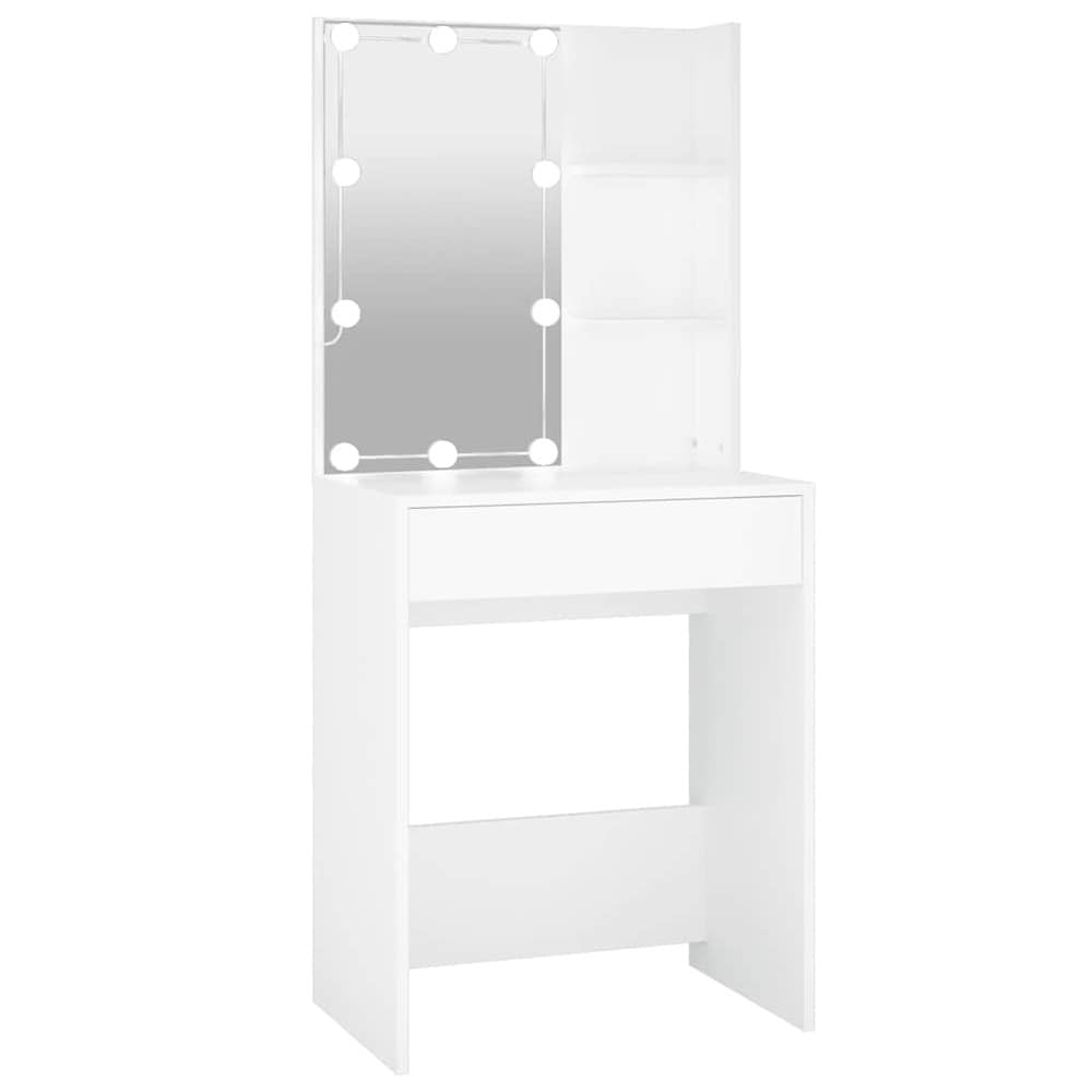 Sminkbord 60×40×140 cm / toalettbord med speil og LED-belysning – Hvit