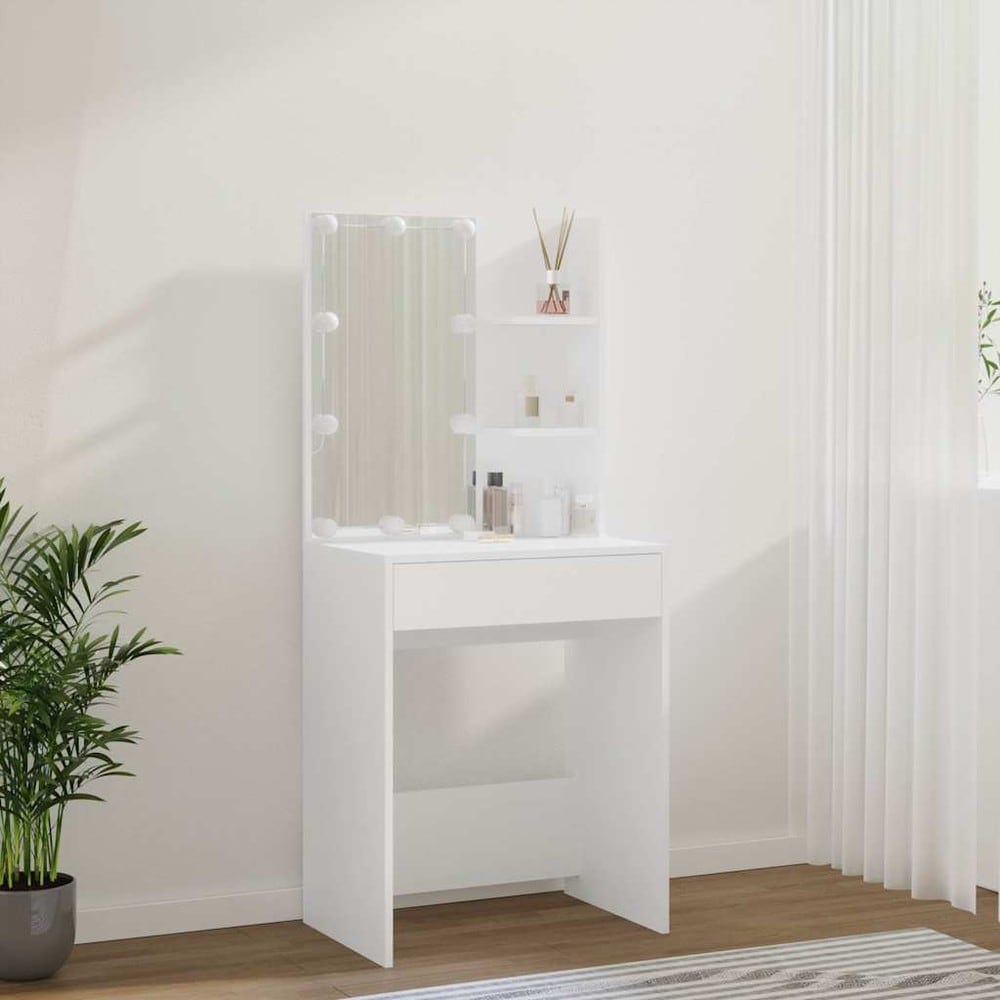 Sminkbord 60×40×140 cm / toalettbord med speil og LED-belysning – Hvit
