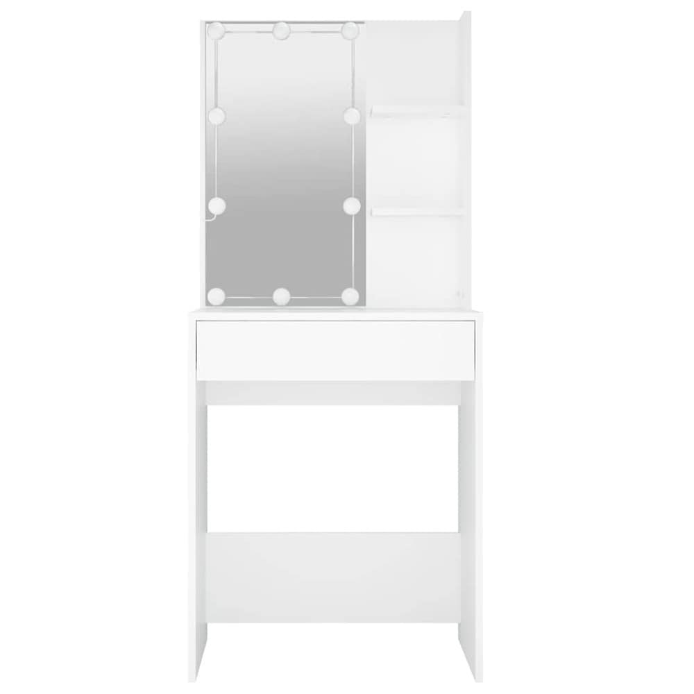Sminkbord 60×40×140 cm / toalettbord med speil og LED-belysning – Hvit
