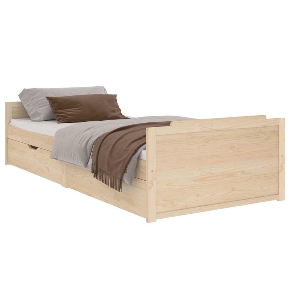 Sengeramme 90×200 cm / enkeltseng med oppbevaringsskuffer / seng i massiv furu – Natur