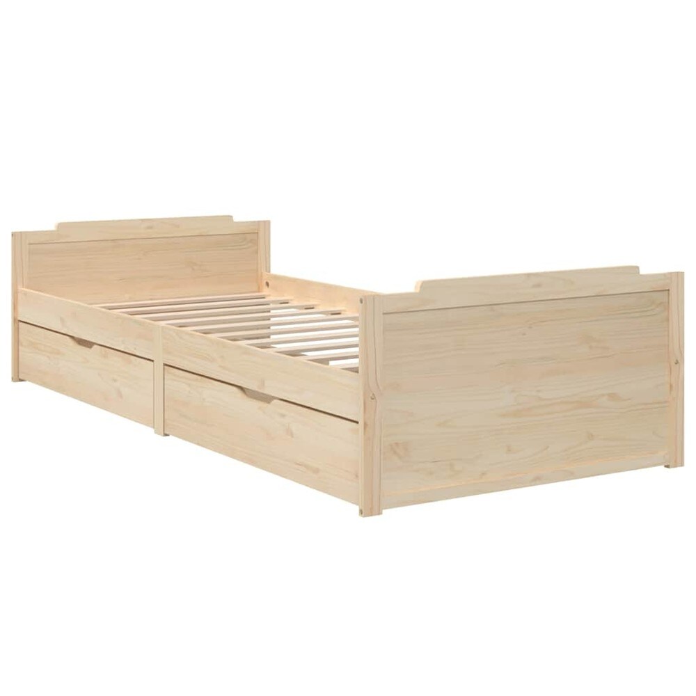 Sengeramme 90×200 cm / enkeltseng med oppbevaringsskuffer / seng i massiv furu – Natur