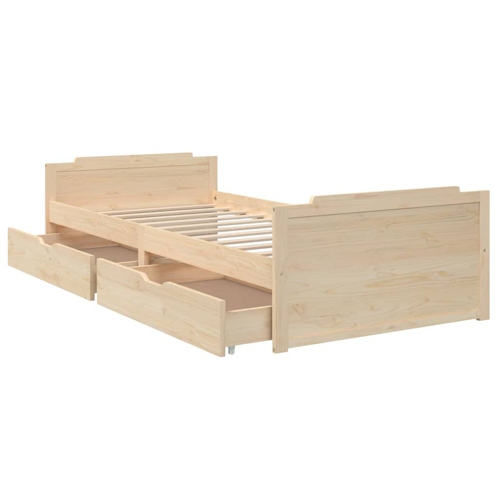 Sengeramme 90×200 cm / enkeltseng med oppbevaringsskuffer / seng i massiv furu – Natur