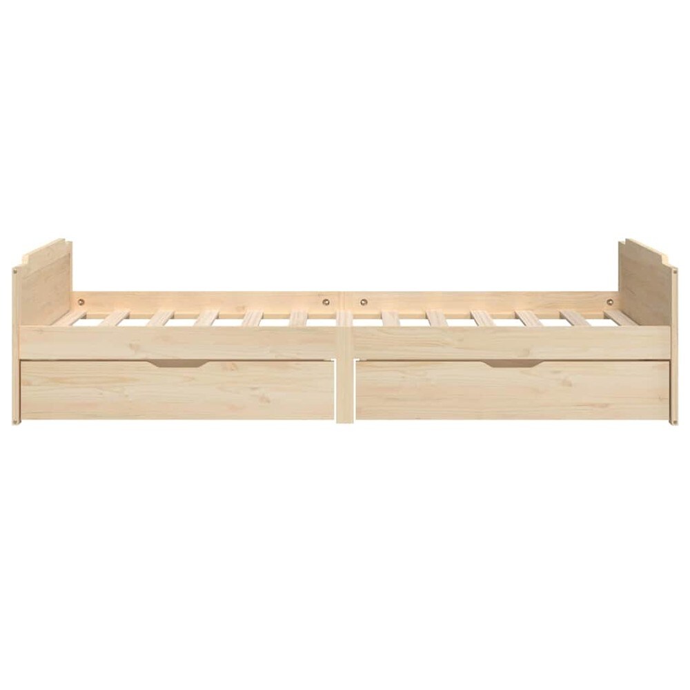 Sengeramme 90×200 cm / enkeltseng med oppbevaringsskuffer / seng i massiv furu – Natur