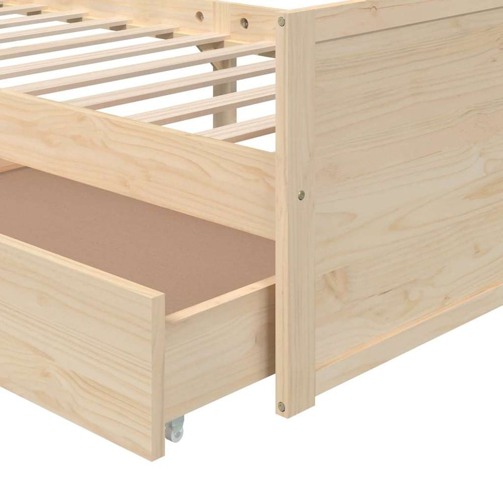 Sengeramme 90×200 cm / enkeltseng med oppbevaringsskuffer / seng i massiv furu – Natur