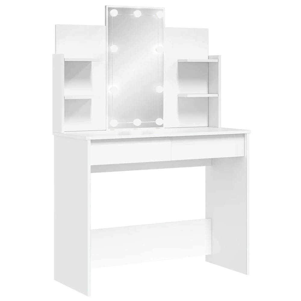 Sminkbord 96×40×142 cm / toalettbord med speil og justerbar LED-belysning – Hvit