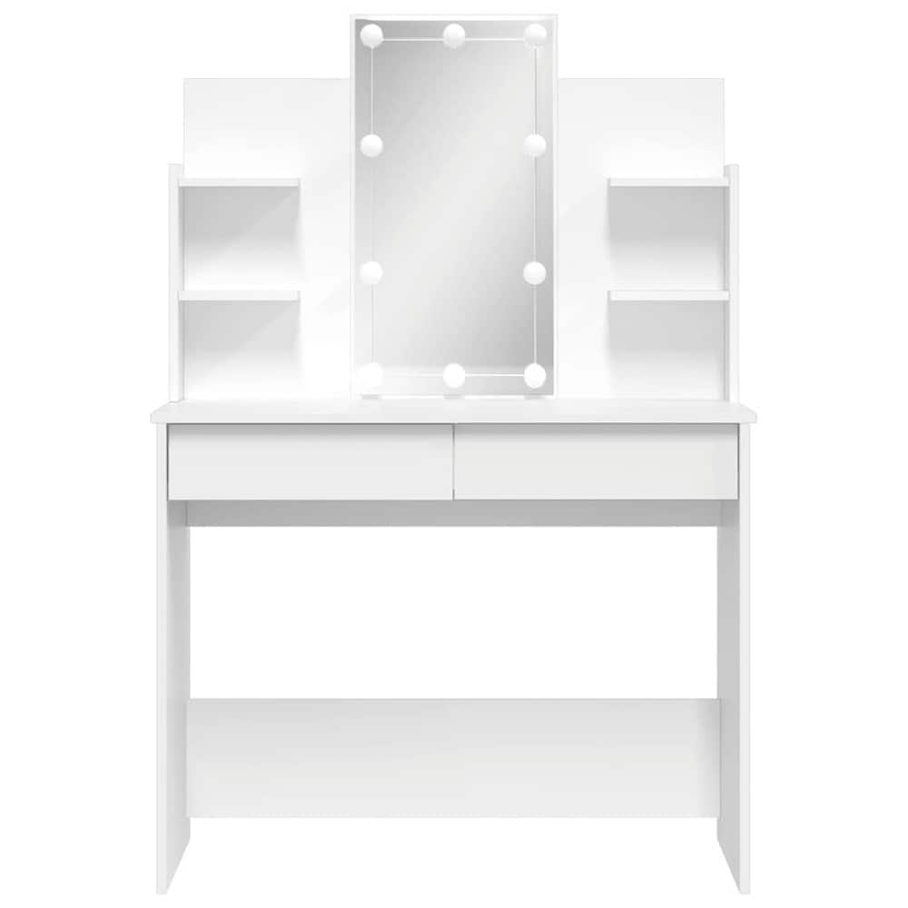 Sminkbord 96×40×142 cm / toalettbord med speil og justerbar LED-belysning – Hvit