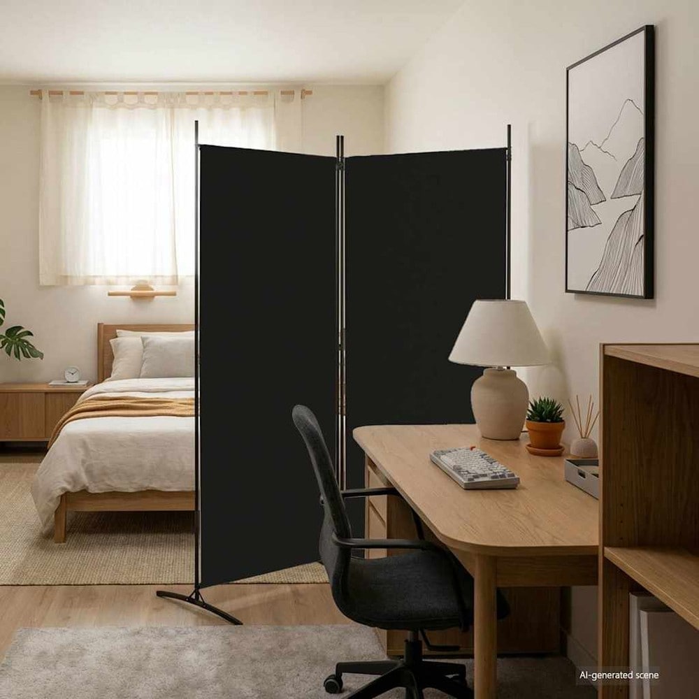 Romdeler 175×180 cm / sammenleggbar skjermvegg med 2 paneler / foldevegg – Svart