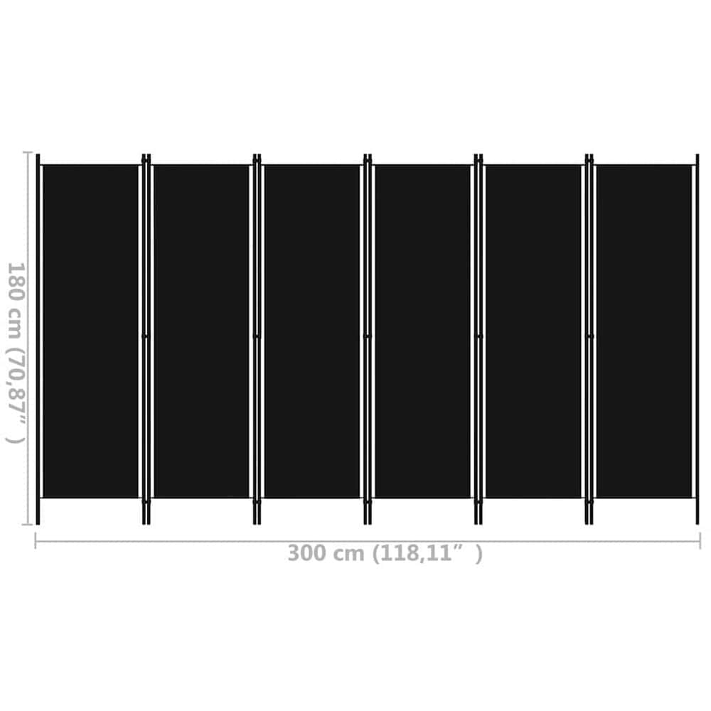 Romdeler 300×180 cm / sammenleggbar skjermvegg med 6 paneler / foldevegg – Svart