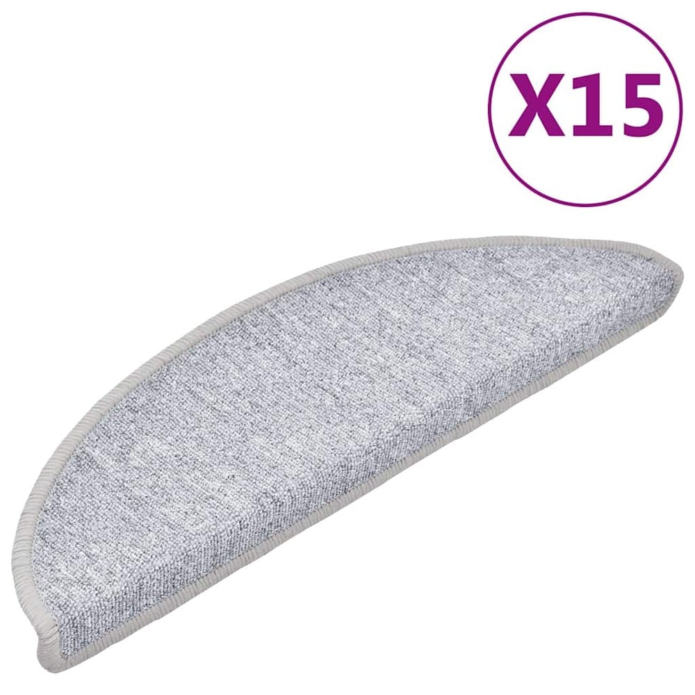 15 stk halvrunde trappematter 56×17×3 cm / trappematter i tuftet polypropylen – Lysegrå