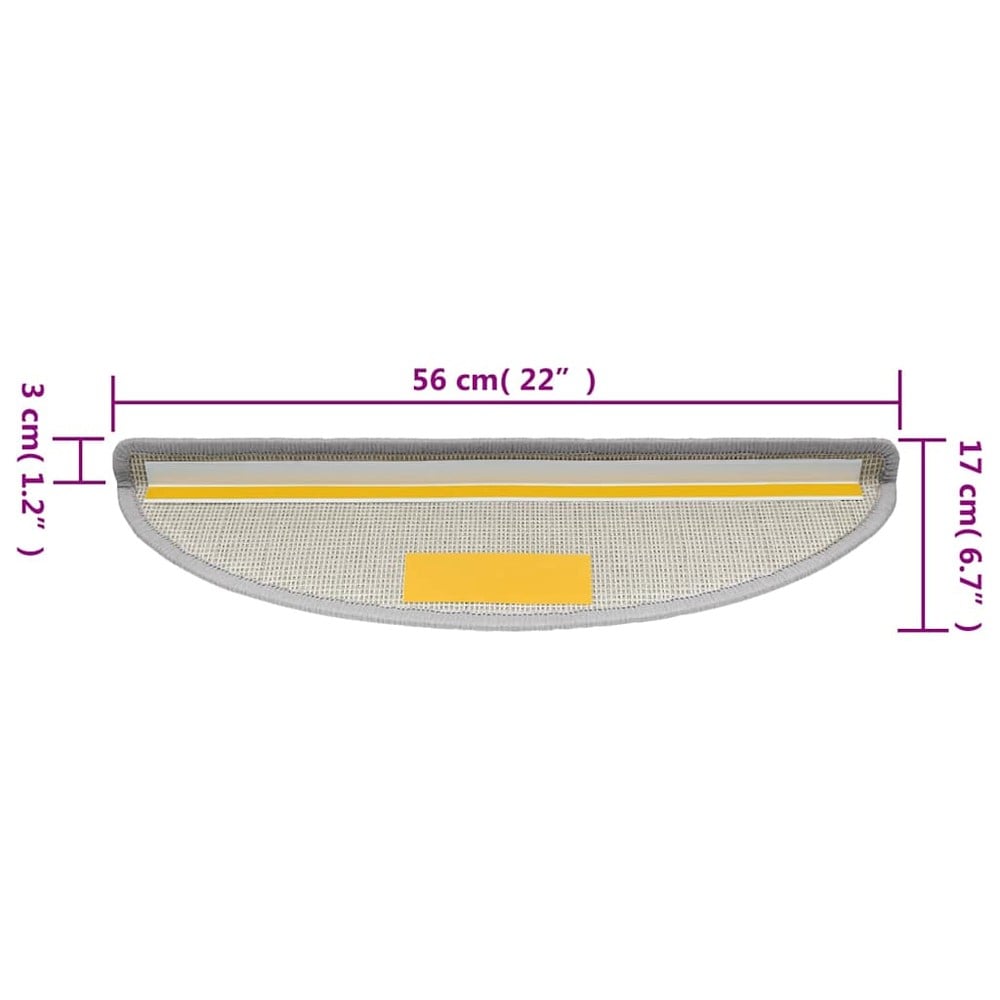 15 stk halvrunde trappematter 56×17×3 cm / trappematter i tuftet polypropylen – Lysegrå