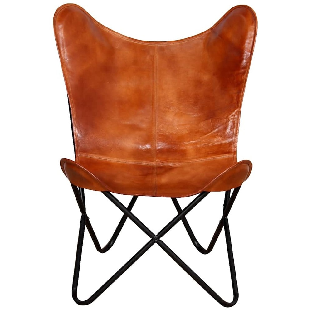 Flaggermusstol i ekte skinn / sommerfuglstol / Butterfly-stol med metallram – Brun