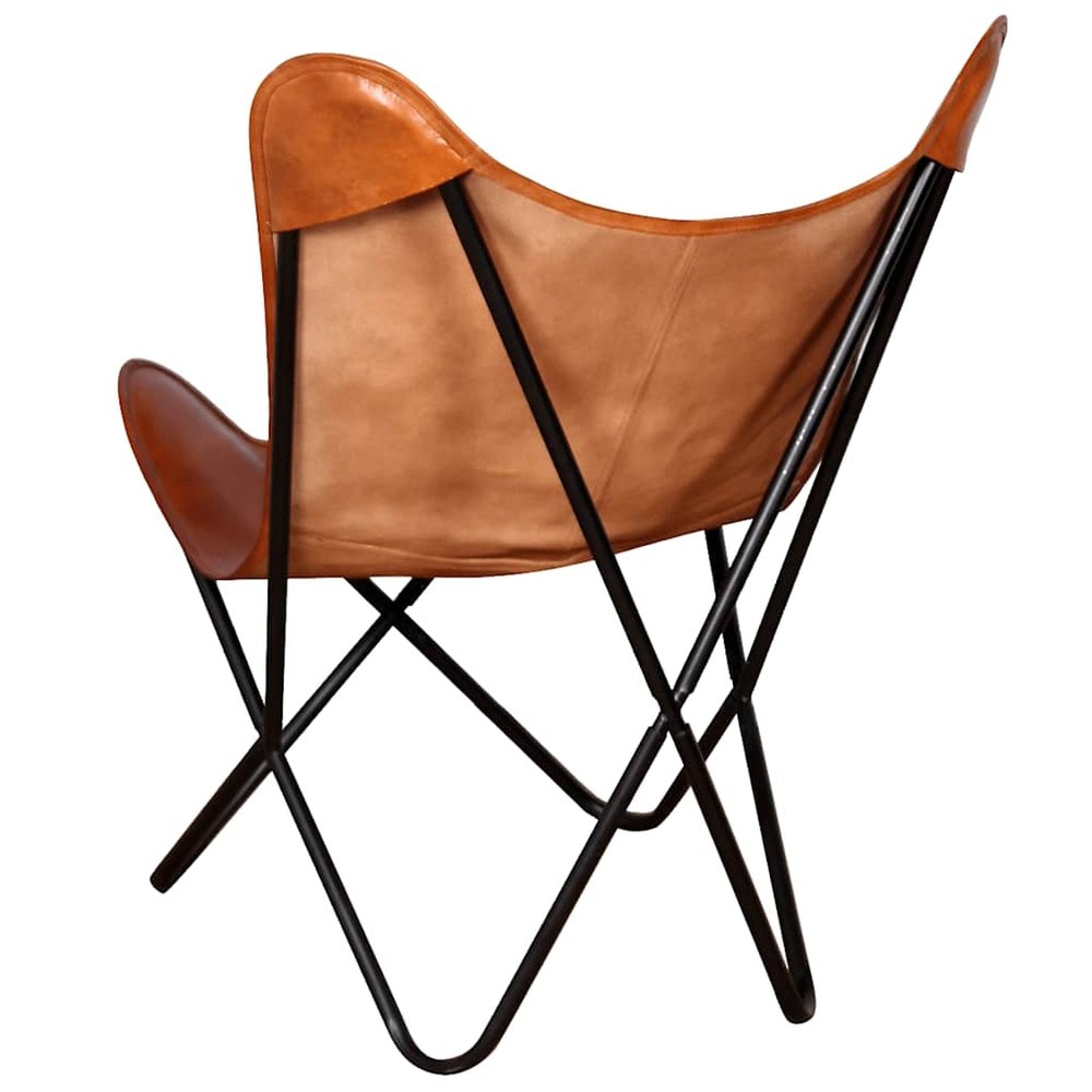 Flaggermusstol i ekte skinn / sommerfuglstol / Butterfly-stol med metallram – Brun