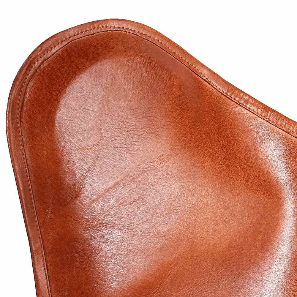 Flaggermusstol i ekte skinn / sommerfuglstol / Butterfly-stol med metallram – Brun