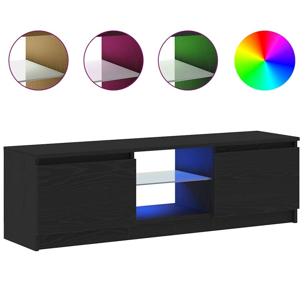 TV-benk 120×30×36 cm / mediebenk med RGB LED-belysning og oppbevaring – Svart