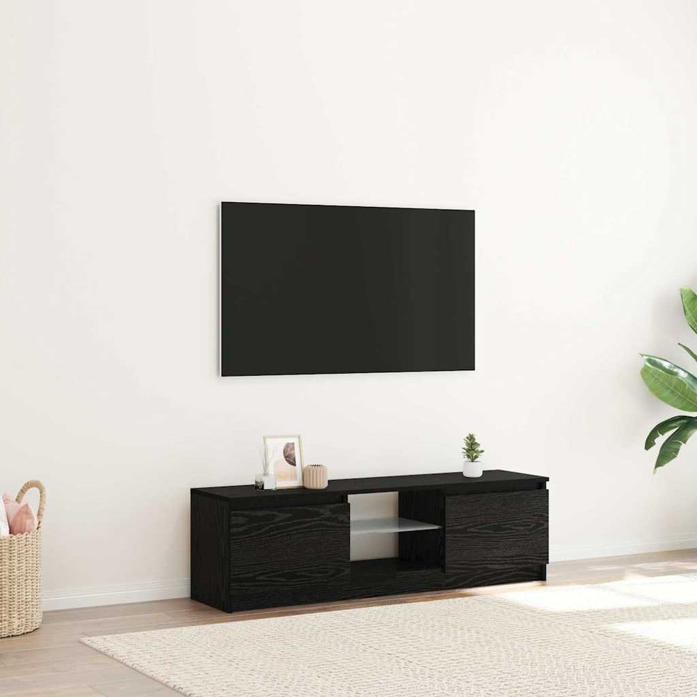 TV-benk 120×30×36 cm / mediebenk med RGB LED-belysning og oppbevaring – Svart