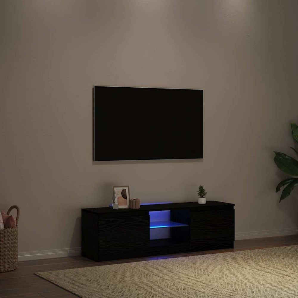 TV-benk 120×30×36 cm / mediebenk med RGB LED-belysning og oppbevaring – Svart