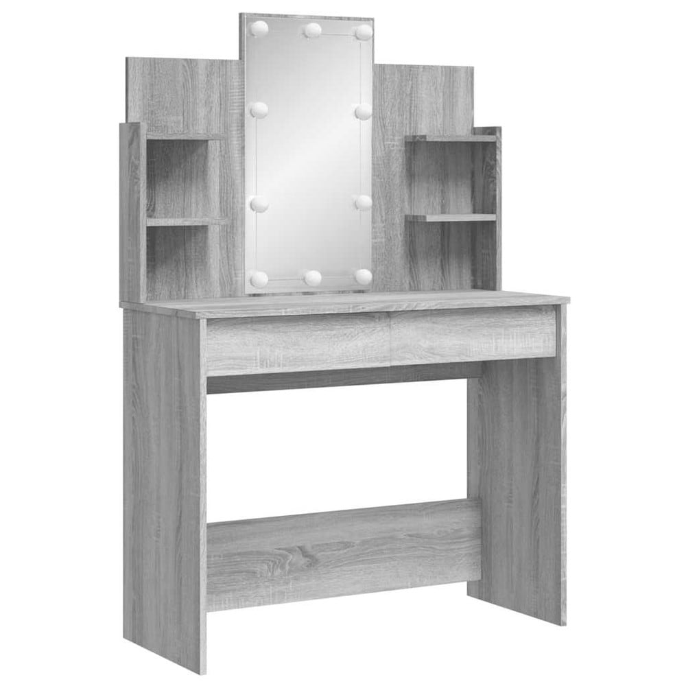 Sminkebord 96×40×142 cm / toalettbord med speil, LED-belysning og oppbevaring – Grå