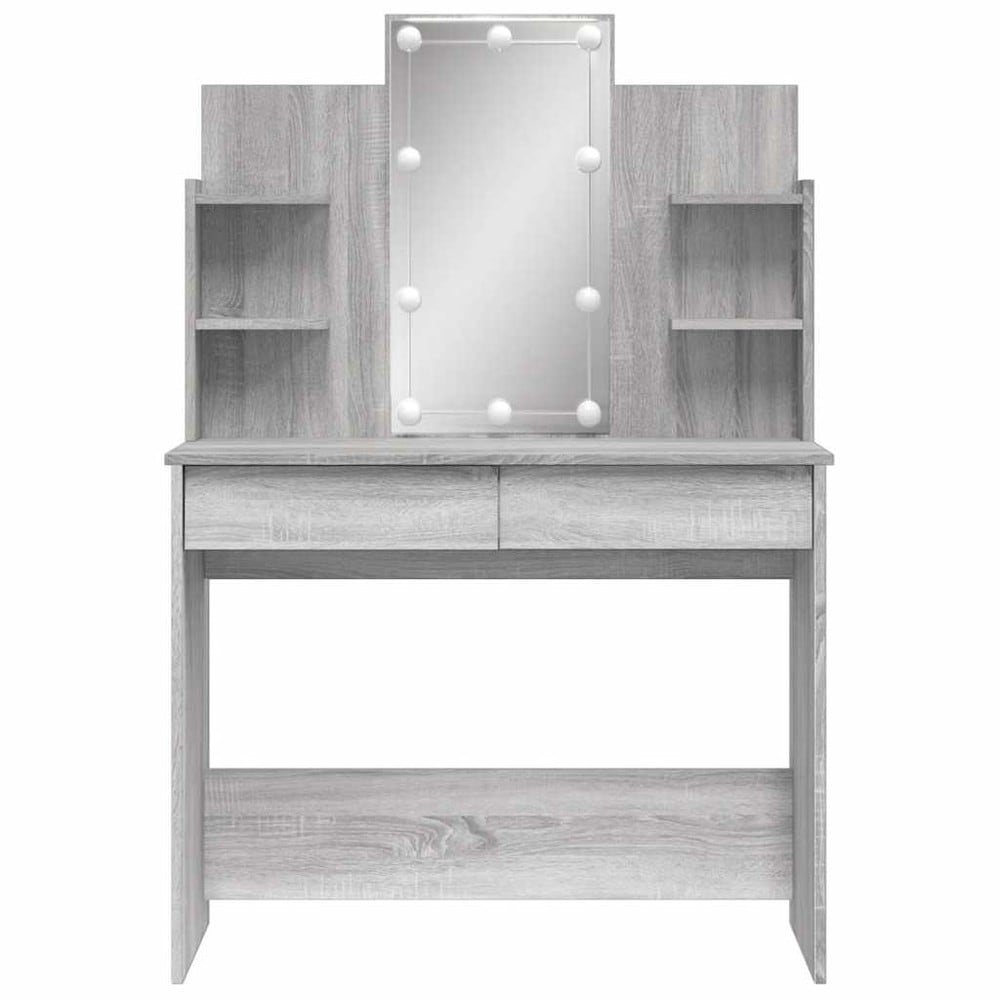 Sminkebord 96×40×142 cm / toalettbord med speil, LED-belysning og oppbevaring – Grå