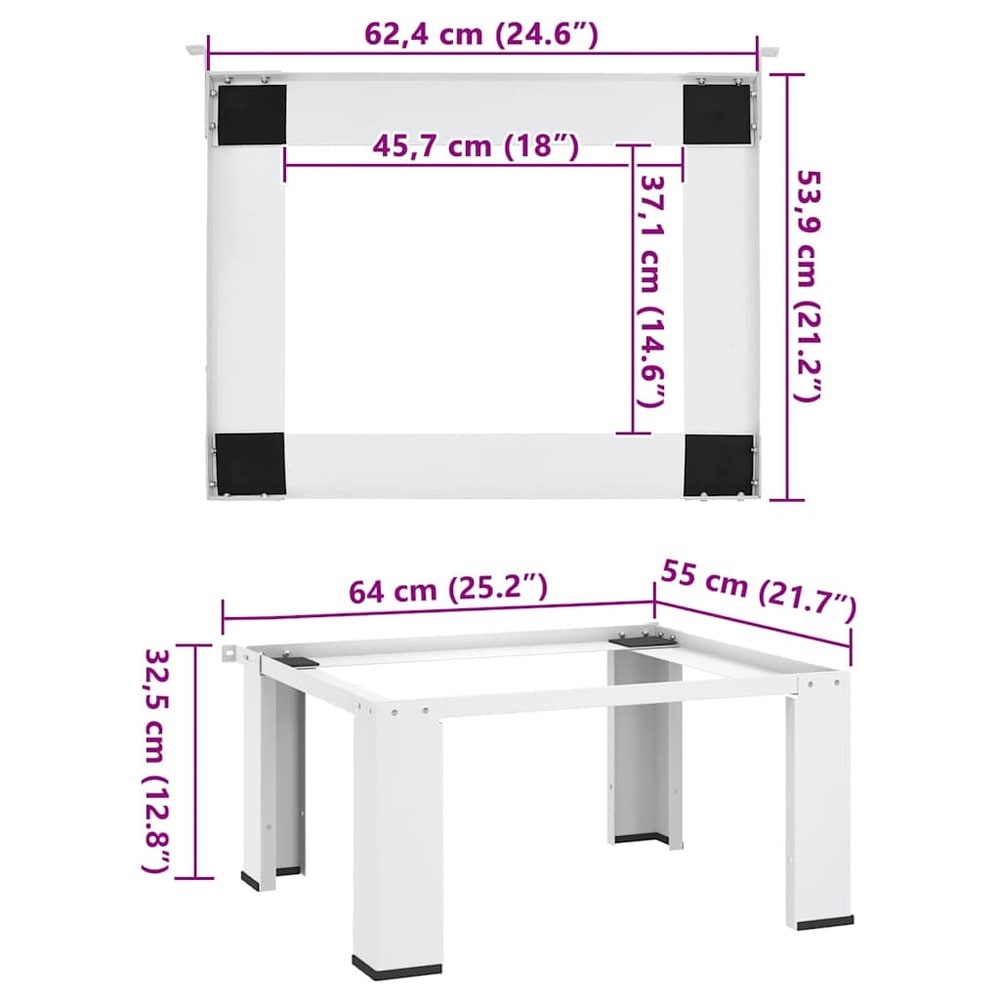 Sokkel for vaskemaskin 64×55×32,5 cm / vaskemaskinstativ / forhøyningssokkel opptil 100 kg