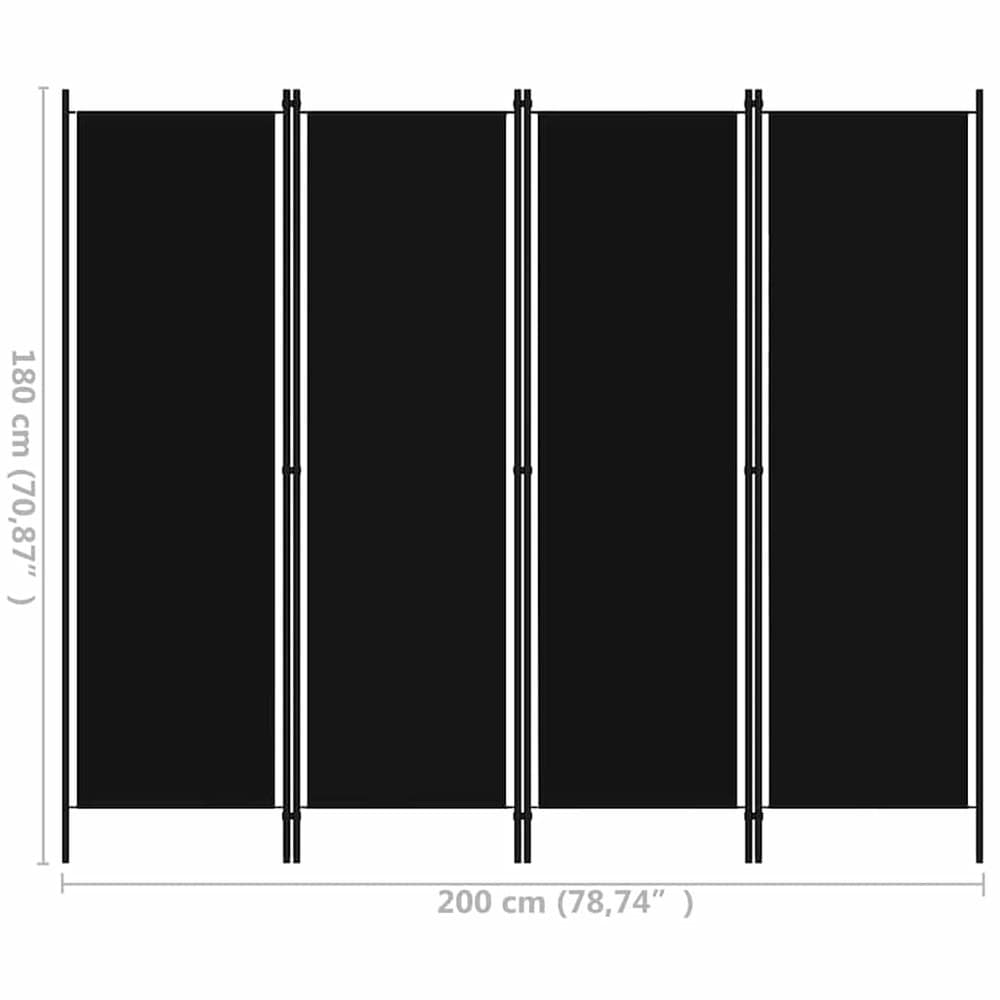 Romdeler 4 paneler 200×180 cm / foldeskjerm / skillevegg / innsynsbeskyttelse – Svart